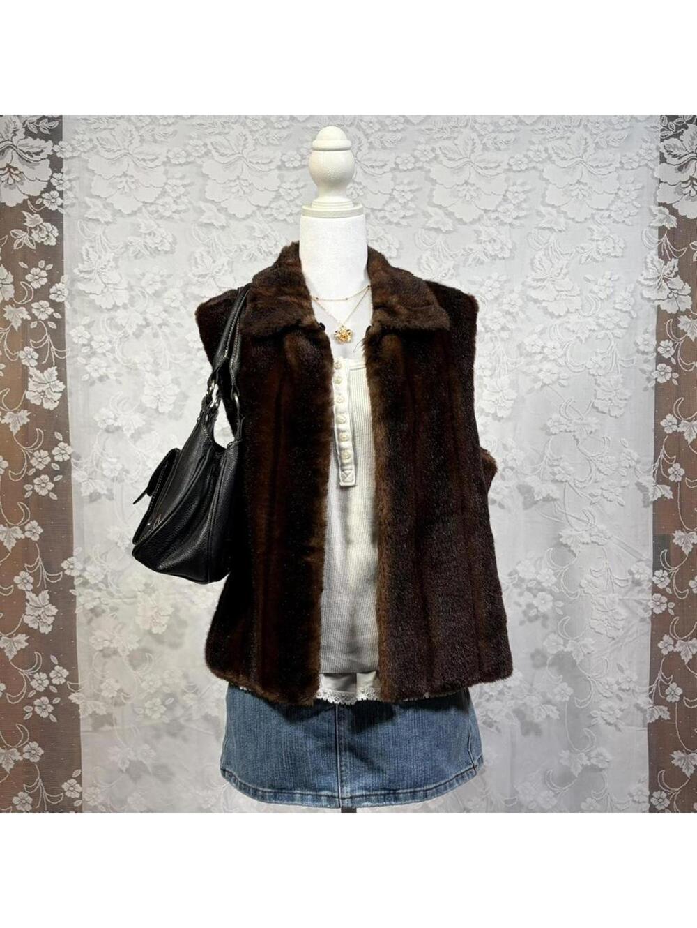 CATHERINE STEWART Faux Fur Vest Vintage Brown